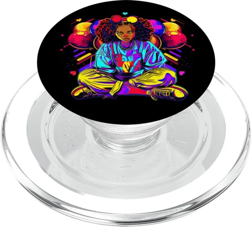 Vista 7 de Streetwear synthwave 80s 90s black pride girl clown hip teen PopSockets Adhesive PopGrip