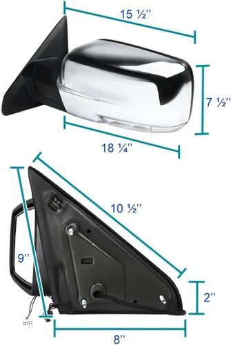 Vista 3 de Spec-D Tuning espejo lateral plegable con sensor de temperatura calefactado, cromado, lado del conductor, compatible con Dodge Ram 1500 2013-2019