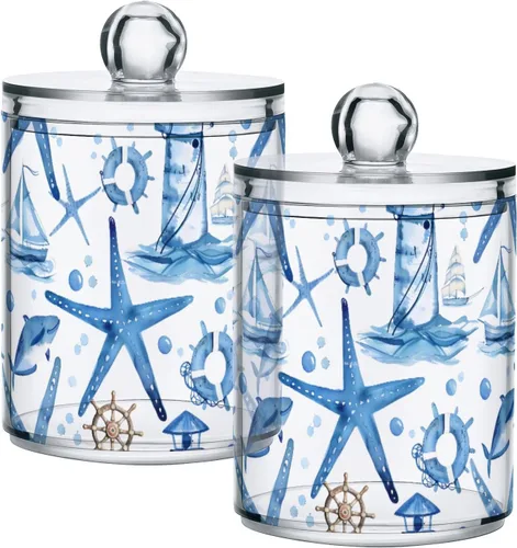 Vista 41 de Juego de 2 dispensadores de bastoncillos de algodón de mármol turquesa, recipiente de almacenamiento para baño, tapa de plástico acrílico, frasco