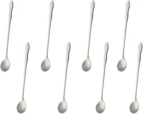 Vista 18 de Juego de 8 cucharas mezcladoras de acero inoxidable con mango largo de 7.9 in para café, batidos, jugos, cócteles