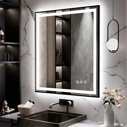 Vista 23 de Espejo LED para baño de 20 x 28 pulgadas con frente degradado y luz LED, espejo retroiluminado para baño, 3 colores, CRI > 90, espejo de baño