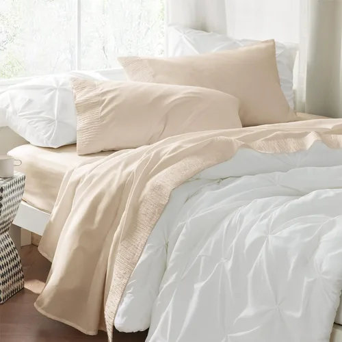 Vista 8 de Bedsure Juego de funda de almohada de satén tamaño queen para cabello y piel, color beige