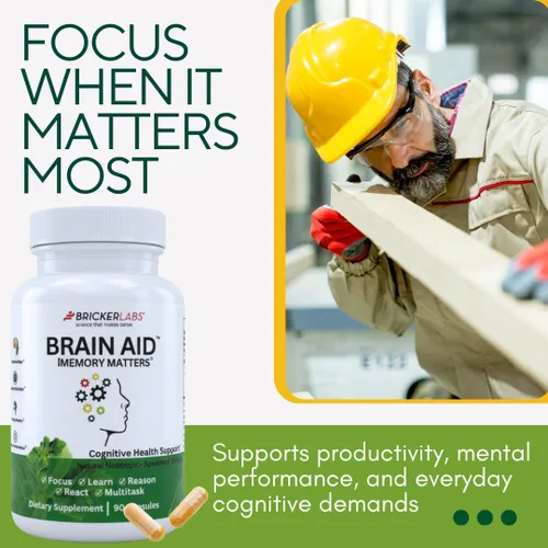 Vista 6 de Bricker Labs Brain Aid Memory Matters - Suplemento cerebral nootrópico con extracto de menta verde Neumentix, apoya la memoria, el enfoque