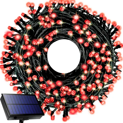 Vista 3 de Tira de luces solares para exteriores, 115 pies, 300 luces LED solares de Navidad con control remoto, 8 modos de iluminación, impermeables, luces