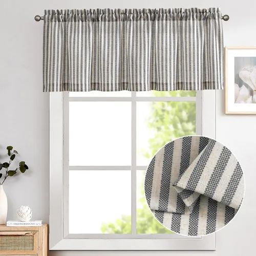 Vista 2 de Vangao Cenefa de lino a rayas, color negro, 50 pulgadas de ancho x 16 Boxter Stripe Negro sobre Beige