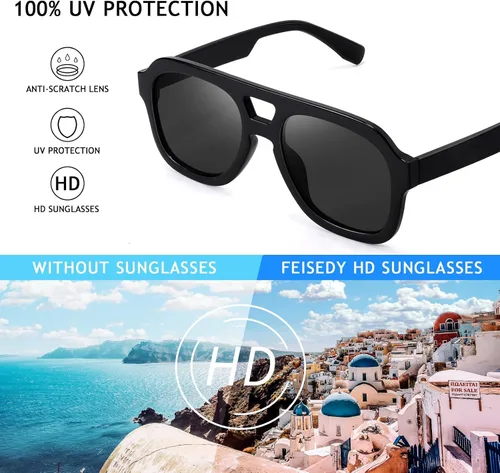 Vista 6 de FEISEDY Gafas de sol estilo aviador vintage con doble puente para mujeres y hombres, gafas cuadradas grandes con marco grueso UV400 B2846