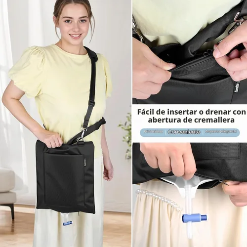 Vista 2 de Soporte para bolsa de drenaje de orina, funda de privacidad para bolsas de catéter u orina, con correa ajustable, diseño de cremallera, impermeable