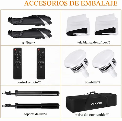 Vista 6 de Kit de iluminación para estudio de fotografía Andoer Softbox con juego de luces LED bicolor de 85W 2800K-5700K * 2 + Softbox de 50x70cm * 2 +
