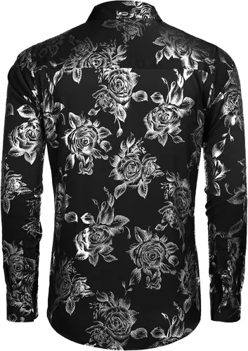 Vista 4 de COOFANDY Camisa de botones con estampado de flores de lujo para hombre