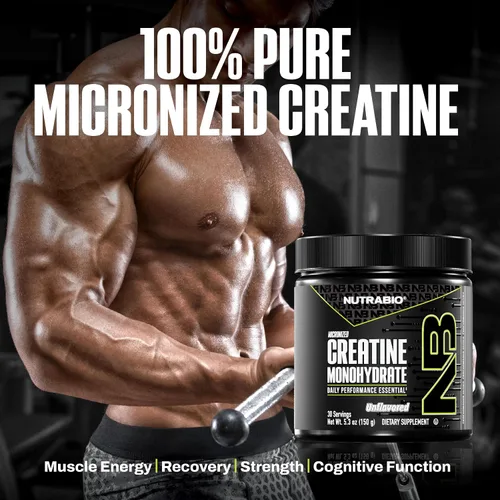 Vista 6 de NutraBio Suplemento en polvo de monohidrato de creatina micronizada pura, sin sabor, (150 g) – Apoya la energía muscular masiva, la recuperación