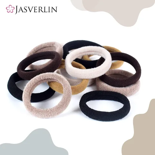 Vista 3 de JASVERLIN 100 ligas para el cabello de algodón sin costuras, bandas elásticas gruesas suaves y sin daños, soportes para cola de caballo para mujeres