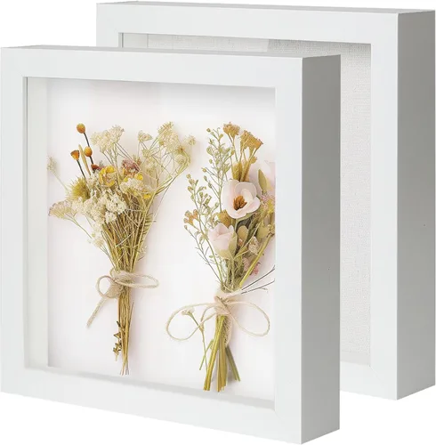 Vista 9 de QDSSDECO Cajas de sombra de 8 x 8 pulgadas con parte trasera de lino suave, caja de sombra 3D de vidrio de madera profunda para pared y mesa