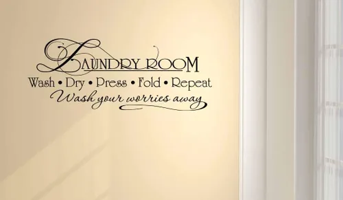Vista 2 de Adhesivo de pared Lavandería Lavadero Prensa en Seco Fold Repeat Wash Your Worries Away. Vinilo Arte de pared Decoración Citas Refranes Inspirador