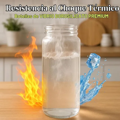 Vista 6 de Tronco Botellas de agua de vidrio de 20 onzas con tapas, botellas de vidrio de borosilicato reutilizables con tapa de bambú y funda de silicona Negro