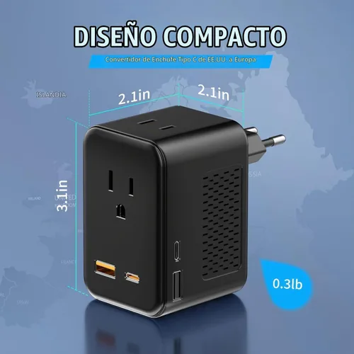 Vista 6 de Convertidor de voltaje de 220 V a 110 V de EE. UU. a Europa, adaptador de viaje convertidor de enchufe para Europa con 20 W PD y 2USB-A y 2USB-C