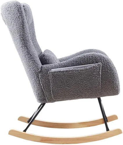 Vista 4 de Mecedora moderna, silla mecedora tapizada, silla de acento cómoda con asiento acolchado, respaldo alto, sofá de ocio para lectura, dormitorio, sala