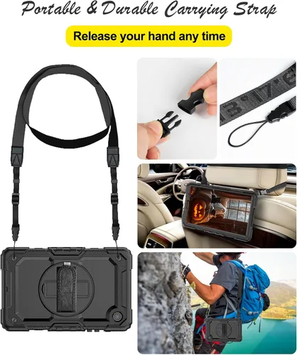 Vista 4 de Funda para tablet Samsung Galaxy Tab A7 Lite de 8,7 pulgadas, color negro Protective with Screen Protector, Rotate Stand, Hand Strap & Pen Holder