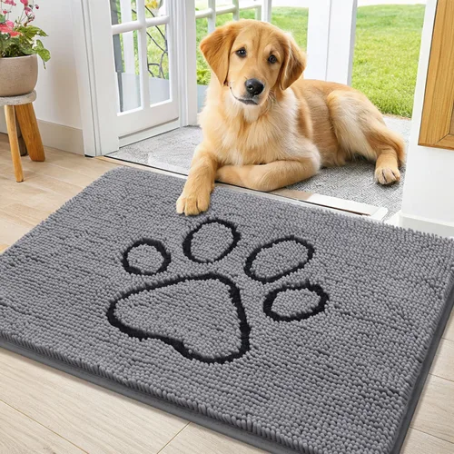 Vista 123 de Smiry Tapete para puerta de perro para patas fangosas, absorbente y Gris y negro