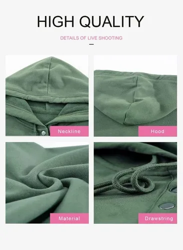 Vista 6 de Dokotoo - Sudaderas con capucha para mujer, con cuello de botón y cordón de ajuste, sudaderas casuales de manga larga