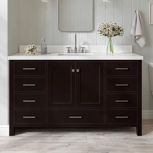 Vista 91 de ARIEL Cambridge - Mueble de baño con lavabo de 42 pulgadas, madera maciza, encimera de cuarzo blanco puro de 1.5 pulgadas, fregadero rectangular