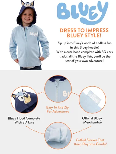 Vista 7 de Bluey Sudadera con capucha con orejas 3D Sudadera con capucha con cremallera Sudadera con capucha de disfraz para niños Edades de 2 a 8 años