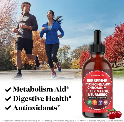 Vista 5 de Berberina con suplemento de canela de Ceilán gotas líquidas + extracto de melón amargo, glucomanano, gimnasia, cromo, cúrcuma, panax ginseng