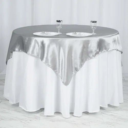 Vista 52 de Efavormart Paquete de 5 Sobremanteles Cuadrados de Satén de 60" para Decoraciones de Mesa de Bodas, Catering y Fiestas, Cubierta de Mantel Negro
