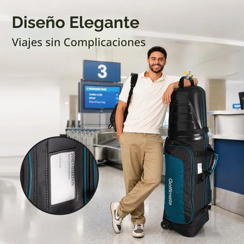 Vista 9 de Golf Travel Bags for Airlines with Carbon Fiber Hard Top Fibra de carbono negra con tuberías azules