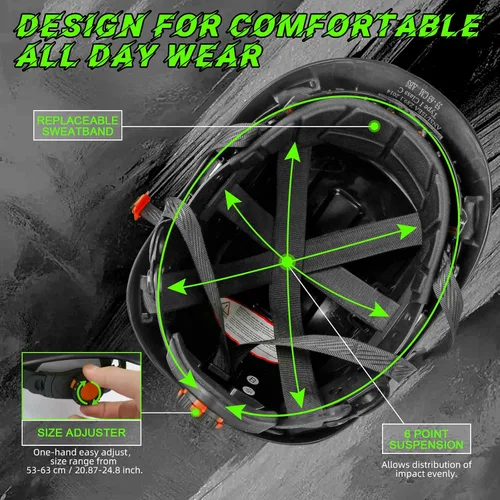 Vista 4 de GREEN DEVIL Casco de seguridad con visera tintada y transparente con ventilación Casco de construcción ABS Cascos de construcción para hombres