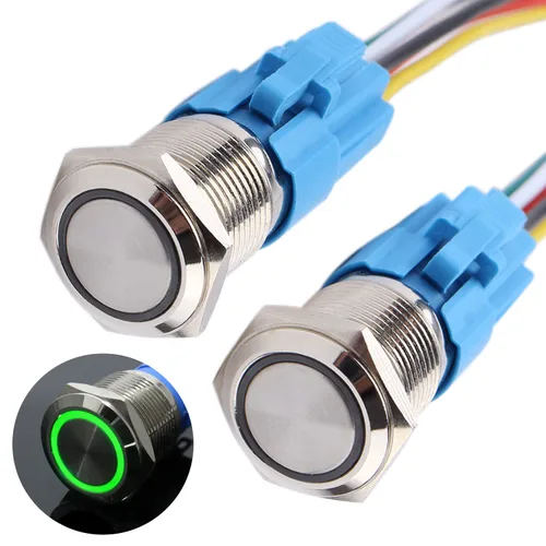 Vista 10 de 2 interruptores de botón de bloqueo de 0.630 in 12V-24V 1NO 1NC impermeable IP66 botón de metal autobloqueante para orificio de montaje de 5/8
