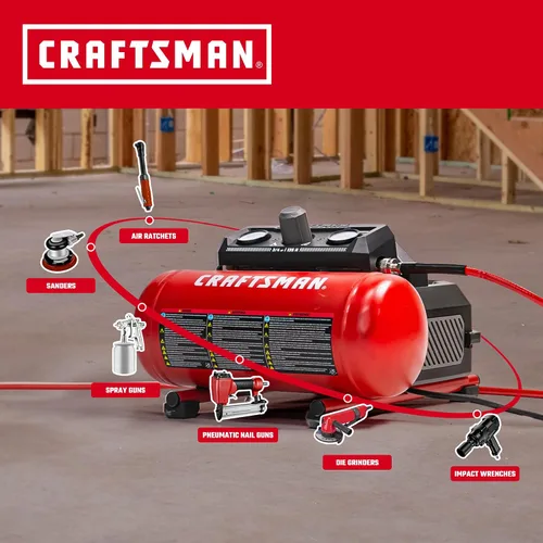 Vista 7 de Craftsman Compresor de aire, 1.5 galones 3/4 HP Max 135 PSI Presión, 1.5 CFM@90psi y 2.2 CFM@40psi, compresor portátil sin mantenimiento de acero