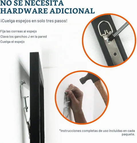 Vista 4 de Kit para colgar espejos con perchas y accesorios de nivelación – 100 libras – Accesorios para colgar espejos resistentes, clips de espejo