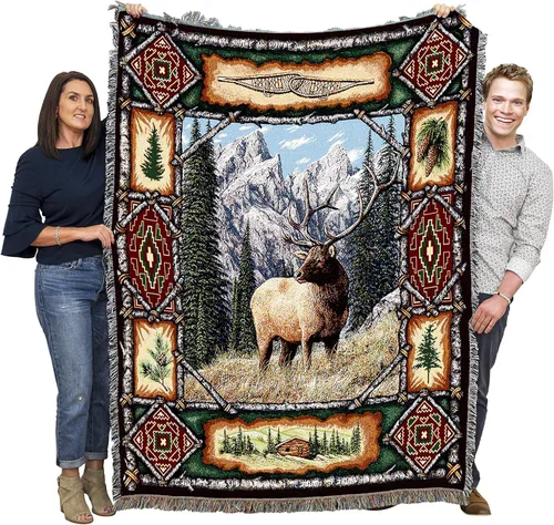 Vista 19 de Pure Country Weavers - Manta tejida con flecos, decorativa / tapete, de Antler Lodge, con diseño de osos, vida silvestre, cabaña del lago, regalo