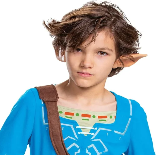 Vista 3 de Disfraz de enlace para niños, disfraz oficial de Prestige de Zelda, túnica con orejas, pantalones y fundas para botas de Breath of the Wild