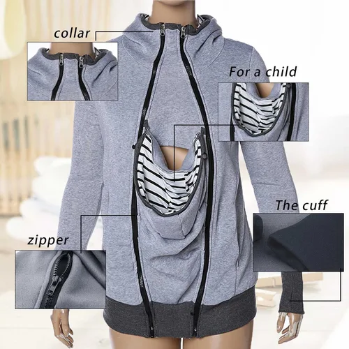 Vista 2 de Sudadera con capucha de canguro de maternidad multifunción 3 en 1 para mujer para bebé y madre