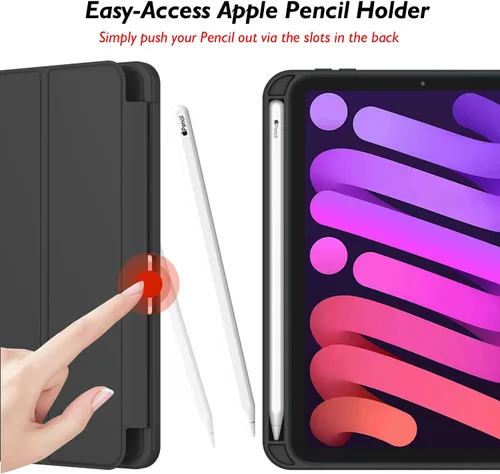 Vista 3 de iMieet Funda para iPad mini 7 2024 (A17 Pro), iPad mini 6 (8.3 pulgadas, modelo 2021), iPad mini 7ª/6ª generación con soporte para lápices, funda