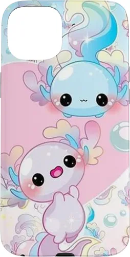Vista 9 de Linda funda Kawaii Axolotl azul y rosa para iPhone 17