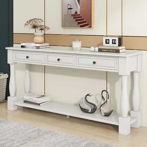 Vista 29 de Quarte Elegante mesa consola con tres cajones de almacenamiento, mesa de sofá extra larga para entrada, pasillo, sala de estar, vestíbulo, pasillo