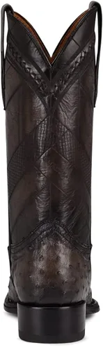 Vista 5 de CUADRA Botas vaqueras para hombre en piel de avestruz auténtica, color marrón