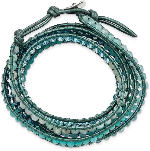 Vista 3 de ICE CARATS Tiendaitacristalcuarzo azulpulsera de cuero multienvoltura ajustable elástica de piedra natural concha de madera joyería de moda