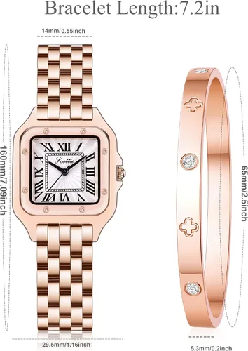 Vista 7 de Relojes dorados para mujer, delicado juego de pulsera para mujer, cuarzo japonés