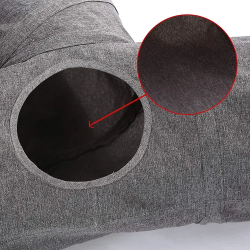 Vista 6 de Ownpets Túnel para gatos, túnel plegable de 3 vías, tubo para gatos de 47 pulgadas de largo con bola de felpa y juguete de plumas, túnel de juego