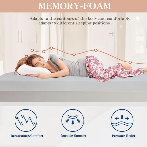 Vista 3 de Protector de colchón de espuma viscoelástica de gel para un sueño fresco y alivio de presión, colchón híbrido de firmeza media, certificado