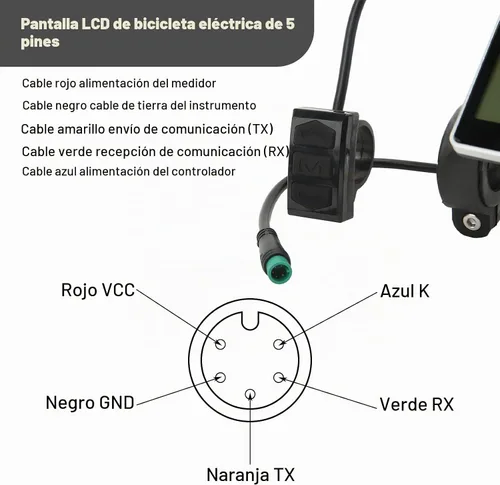 Vista 4 de Pantalla LCD para Bicicleta Eléctrica, Métrica de Panel de 5 Pines para E Scooter M5 con Conector Impermeable, Pantalla de Control de Medidor
