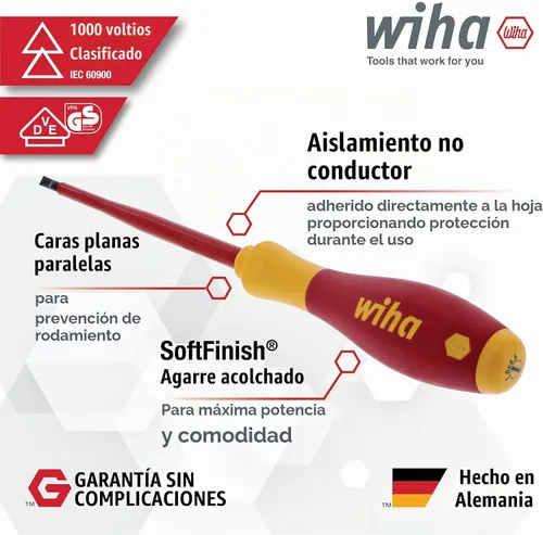 Vista 3 de Wiha 33580 Juego de 2 destornilladores aislados SoftFinish ranurados y Phillips Slotted y Phillips