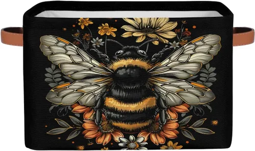 Vista 19 de Cesta de almacenamiento de flores y girasoles, organizador plegable grande para estantes, cubos de lona resistentes con asas para juguetes, armario