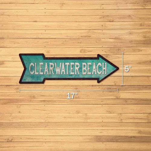Vista 2 de Clearwater Beach Rt Flecha Vintage Looking Beach Metal Sign 5x17 205170001005