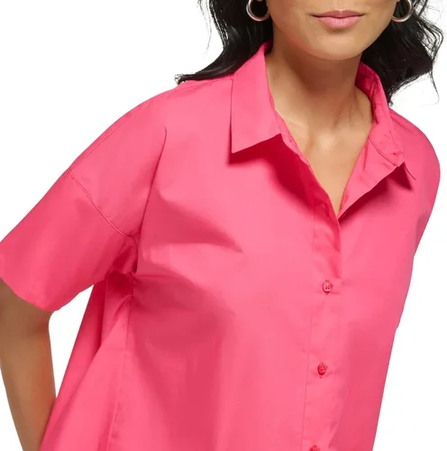 Vista 4 de Calvin Klein Blusa de manga corta con botones de popelina para mujer
