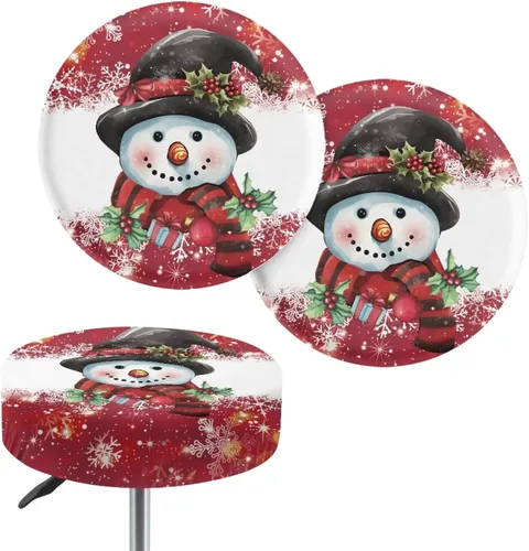 Vista 37 de Juego de 2 fundas redondas para taburetes de Navidad, color azul, diseño de ciervos de Navidad, fundas de cojín elásticas para taburetes de silla