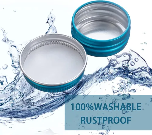 Vista 3 de 270 tarros de aluminio de 0.5 oz / 0.5 fl oz con tapa de rosca y etiquetas en blanco (azul lago) Bulk Value Pack, Extra Protection Against Dents
